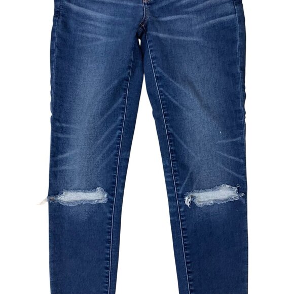 American Eagle Dark Wash Jegging 6 X-Long Next Level Stretch Raw Hem Distressed - Picture 3 of 6